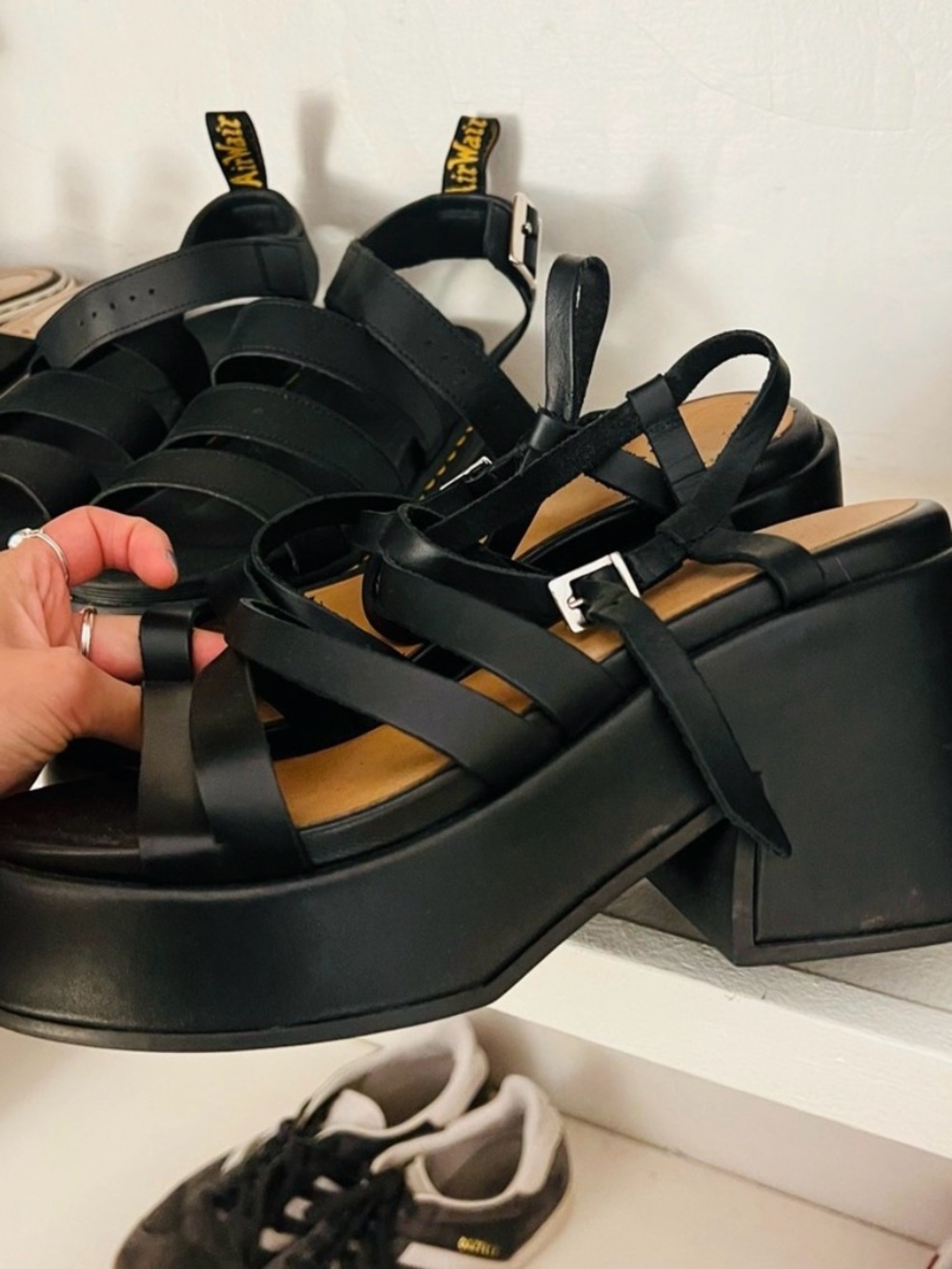 Ganni Black Leather Platform Strappy Sandals - Picture 2 of 6
